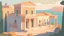 Placeholder: a painting of view from far on romantic greek town, Ancient Greece, old town, reconstruction :: Hellenistic period, Hellenistic town :: traditional classical greek architecture, ancient greek scene painting :: a storybook illustration by James Gilleard, behance contest winner, 2d game art, storybook illustration, rich color palette,