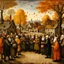 Placeholder: a Dutch Renaissance era illustration of village elders meeting during the autumn equinox, highly detailed, painted in the style of Pieter Brueghel the Elder and Hieronymus Bosch, aged canvas, craquelure finish, archaic masterpiece, 4k