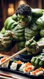Placeholder: a hulk eating sushi with chopsticks, photo, 8K UHD,