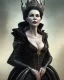 Placeholder: old evil queen in black leather gown, femme fatale, volouptous, busty, cleavage, angry, emperious, 8k resolution concept art portrait by Greg Rutkowski,