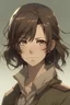 Placeholder: Attack on titan short wavy dark brown hair, light brown eyes in her mid 20s female