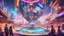 Placeholder: a vibrant digital artwork depicting a world of boundless possibilities and abundance, showcasing a community actively engaging in a game-like system based on Merit and Effort. The artwork captures the excitement and fun of this system, highlighting individuals progressing through rewarding levels and enjoying easy access to higher privileges. The visual style is modern and dynamic, featuring a futuristic aesthetic with sleek technology and vibrant colors. The scene showcases a bustling urban env