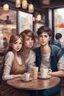 Placeholder: 2 girl 1 boy in cafe