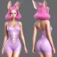 Placeholder: Asian woman, leaning pose, rabbit mask, pink short hair, latex suit, highly detailed,