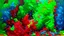 Placeholder: A surrealist oil painting depicting a crumbling brick wall, its surface overflowing with vibrant, almost phosphorescent colors. The bricks themselves are rendered with thick, impasto brushstrokes, exhibiting textures ranging from rough and coarse to smooth and glazed. Deep crimson bleeds into electric blues, punctuated by flashes of emerald green and fiery orange. The colors pulse with an inner light, as if the wall itself is radiating energy. The perspective is slightly distorted, forcing t