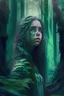 Placeholder: lost but found, futuristic forest, young beautiful girl that was lost but found