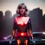 Placeholder: Ultra Realistic retro sci-fi portrait New York image from 1960, many explosions, sweet young Jane Fonda, tight latex suit, weapon, fighting stance, soft color, highly detailed, unreal engine 5, ray tracing, RTX, lumen lighting, ultra detail, volumetric lighting, 3d, finely drawn, high definition, high resolution.