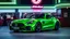 Placeholder: Green Mercedes GTR AMG, in front of stripclub, SuperSport car, impressive, VIP, award winning, detailed