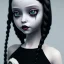 Placeholder: wednesday addams from jenna ortega, wednesday addams hair, wednesday addams make up, wednesday addams black dress, cinematic, hyper detail, 8k resulation