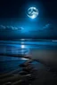 Placeholder: noche de luna llena en una playa paradisíaca con un mar azul con la luna reflejándose en el agua