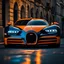 Placeholder: A close up on headlights of a Bugatti in bioluminescent blue and orange street