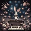 Placeholder: dark colours bugs bunny being a composer piano violin and is surrounded by swarm pig pig swinewasp swine pigpen pigsty on an diffrent planet cosmos lovecraft