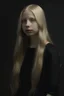 Placeholder: Portrait of a human woman, long blonde hair, dressed in black, pale