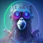 Placeholder: A beautiful portrait of a cyborg monkey purple neon color scheme, high key lighting, volumetric light high details psychedelic background