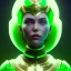 Placeholder: woman, irish, green, heavily made up face, round helmet, decorative color feathers, retro futuristic, latex coat, soft color, highly detailed, art stations, concept art, smooth, unreal engine 5, god rays, ray tracing, RTX, lumen lighting, ultra detail, volumetric lighting, 3d, finely drawn, high definition, high resolution.