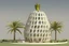 Placeholder: A tourist resort in the shape of a pineapple, interior design, facade, section, 3D