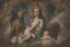 Placeholder: baphomet, attractive woman with head of a goat, holding a human child, chest and neck exposed, virgin mary composition