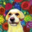 Placeholder: cute multicolored crystal dog, ultra realistic, background of flowers, volumetric lighting, fantasy, highly detailed, lighted background in style of vincent van gogh