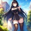 Placeholder: girl, masterpiece, best quality, volumetric lighting, detailed outfit, perfect eyes, black hair, golden eyes, long hair, thigh highs, outdoors,