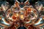 Placeholder: Dynamic complex hypnotic fractal 3D structures Symmetry twisting and morphing between cifi plants ,flowers and metal 3d geometric forms , smooth translucent iridescent glass with inner glow and bubbles, varied transparent materials, stormy skies, intense dramatic