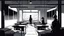 Placeholder: monochromatic japanese classroom with a shadowy figure looking out the window holding a transparent key emanating glow that colors the surroundings, anime
