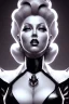 Placeholder: Lana Turner as evil queen in black leather, leather, busty, cleavage, angry, stern look. character design by cory loftis, fenghua zhong, ryohei hase, ismail inceoglu and ruan jia. unreal engine 5, artistic lighting, highly detailed, photorealistic, fantasy