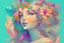 Placeholder: A detailed illustration a print of a vintage goddess, perfect beautiful friendly face, photorealistic, large colorful flower splash, t-shirt design, in the style of Alphonse Mucha, colorful tropical flora pastel tetradic colors, 3D vector art, cute and quirky, fantasy art, watercolor effect, bokeh, Adobe Illustrator, hand-drawn, digital painting, low-poly, soft lighting, bird's-eye view, isometric style, retro aesthetic, focused on the character, 4K resolution, photorealistic rendering, CMYK, us