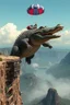 Placeholder: crocodile huge paratrooper jumper jumping over cliff hang