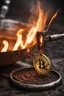 Placeholder: A Bitcoin logo is burned into the skin of a man by an old branding iron, the kind that was used for animals. It's dramatic and happended in the moment, close view. It is still hot and steam can be seen from the burn mark. Hyper realistic photorealistic painting, dramatic, ultra detailed, cinematic lighting,