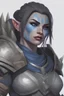 Placeholder: a female orc , blue eyes, muscular, in heavy armor, dark blue skincolor