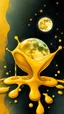 Placeholder: art illustration in the style of Luis Royo, large droplets of viscous a an ice cream yellow con in it a syrupy fluid, burnished jade, planet earth in crystal shape with the golden sun and crystal white transparent moon , Al. In side a biscuit ice cream con and glowing stars in the background with golden yellow, ink black