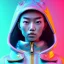 Placeholder: asian woman teenager, few freckles, gold teeth, padded coat, retro futuristic, latex dress, gradient color, BLUE, PINK, CYAN, neon, insanely detailed, 16k resolution, perfect eyes, cinematic smooth, intricate detail