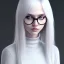 Placeholder: glasses, girl, full body, realistic, sueter, emotionless face, long white hair,