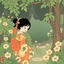 Placeholder: A little girl in a garden, style ukiyo-e