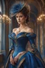 Placeholder: Beautiful woman, the most detailed portrait, the best quality 8k blue dress, Wonderful woman of the Victorian era walks along the park style of the artist Razumov, Volegov , sf, intricate artwork masterpiece, ominous, matte painting movie poster, golden ratio, trending on cgsociety, intricate, epic, trending on artstation, by artgerm, h. r. giger and beksinski, highly detailed, vibrant, production cinematic character render, ultra high quality model fashion show pose