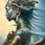 Placeholder: Sango fantasy, fantasy magic, intricate, sharp focus, illustration, highly detailed, digital painting, concept art, matte, art germ and Paul Lewin and Kehinde Wiley, masterpiece Japanese dancer head bronze squid' Asian African girl nice breast Thai hair turquoise silver blue under water