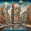 Placeholder: Eclectic Surrealist Fusion, stylish, double exposure, Kandinsky, Yerka, interrupted city