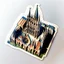 Placeholder: aerial view of a digital artwork of a medieval cathedral as a sticker