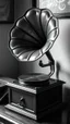 Placeholder: An old gramophone black and white picture