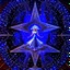 Placeholder: A surreal cosmic scene featuring an elegant woman in a flowing lavender and blue gown standing at the center of a massive five-pointed star-shaped platform floating in deep space. The star is constructed from intricate architectural elements - miniature buildings, geometric cubes, and stone blocks arranged in a mosaic pattern. Golden luminous trails and swirling energy ribbons spiral around the star's points. The background features a breathtaking nebula with purple, pink, and blue cosmic clouds