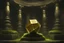 Placeholder: gold d20 on a stone pedestal with spotlight in an ancient mossy temple fantasy art