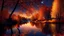 Placeholder: River, trees with golden and red leaves, autumn, a beautiful night sky, visible galaxies