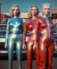 Placeholder: Ultra Realistic retro sci-fi movie Supermarket parking people scene, 1960 year, waist up view portrait, 2 clones blonde women, sweet scarlet Johansson face, perfect iris, glow eyes, face makeup, tight latex coat. many people looking, Retro sci-fi style, soft color, highly detailed, unreal engine 5, ray tracing, RTX, lumen lighting, ultra detail, volumetric lighting, 3d, finely drawn, high definition, high resolution.