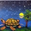 Placeholder: Oil painting turtle and moon and starry sky