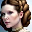 Placeholder: square framed complete and ultra realistic detailed head to waist stunning photo realistic portrait of young carrie fisher as Princess Leia with photo realistic hairstyle by Mandy Jurgens and mucha and Richard Schmid and chuck close and chie yoshii, extraordinary and detailed ceremony dress of star wars,brown eyes