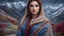 Placeholder: Hyper Realistic close-up-view of a Gorgeous-Young-Pashto-Women-with-beautiful-blue-eyes whirling wearing blue-grey-dress & beige-shawl-with-maroon-embroidery on mountains-with-flower-garden at snowfall night withy dramatic & cinematic ambiance