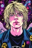 Placeholder: A vibrant illustration of a psychedelic , 𝙘𝙤𝙨𝙢𝙞𝙘 𝙝𝙤𝙧𝙧𝙤𝙧 and Nirvana band,kurt cobain with messy hair , the image by Reiko ikemura and junji ito.