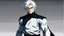 Placeholder: Satoru Gojo is a young guy white hair blue eyes black turtleneck without arms white loose pants in a defensive pose