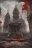 Placeholder: Broken temple with the floor covered in blood, detailed painting, sky of blood, bloody stone, creepy