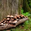 Placeholder: Mushroom city,fallen log, plentiful mushrooms,fantasy